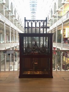 Scale model of the clock of the St. Giles Cathedral in Edinburgh, placed in the museum when crossing from the technology gallery to the design gallery.